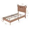 VECELO Twin Kid Bed Frame, Wooden Upholstered Platform Bed Frame with LED Lights & Bear-Shaped Adjustable Headboard, No Box Spring Needed, Brown - 3 of 4