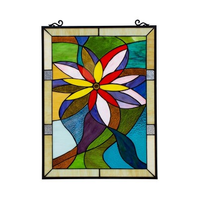 Chloe Lighting Colorful Daisy Tiffany-Style Floral Window Panel 24"Height