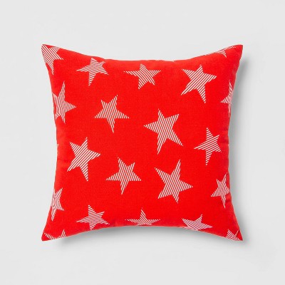 Indoor/Outdoor Striped Stars Square Throw Pillow Red/White - Sun Squad™