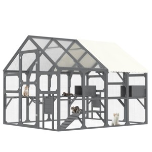 SEVOBAL Large Catio Outdoor Cat Enclosure Pet Crate Multiple Kittens Cat House Walk in Kitty Cage Kennel Sunshine Board Roof, Gray, 96.1"*74.2"*74.4" - 1 of 4