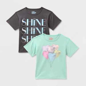 Toddlers 2pk Adaptive Short Sleeve 'Shine/Balloons' Oversized Graphic T-Shirt - Cat & Jack™ Dark Gray/Mint Blue - 1 of 3