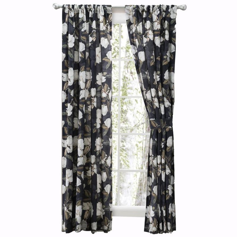 Ellis Curtain Magnolia Lined 3" Rod Pocket Curtain Panel Pair with Tiebacks Black, 1 of 5