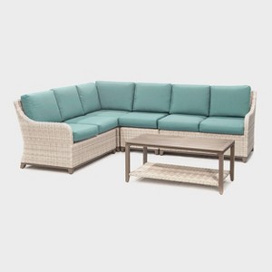 Leisure Made Hampton 5pc Wicker Sectional in Spa Blue Fabric - 1 of 4
