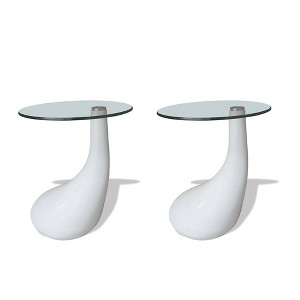 vidaXL Coffee Table End Table Living Room Side Table with Round Glass Top - White Set of 2 - 1 of 4