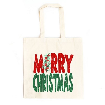 City Creek Prints Red And Green Merry Christmas Canvas Tote Bag - 15x16 ...