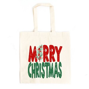 City Creek Prints Red And Green Merry Christmas Canvas Tote Bag - 15x16 - Natural - 1 of 2