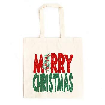 City Creek Prints Red And Green Merry Christmas Canvas Tote Bag - 15x16 - Natural