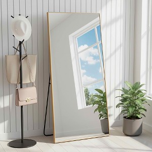 MAYEERTY Aluminum Full-Length Mirror 71x32in, Gold, Right Angle, Tempered Glass, With Stand - 1 of 4