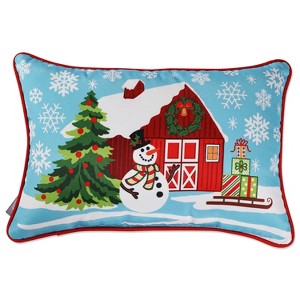 12"x18" Merry Christmas Lumbar Throw Pillow Blue - Pillow Perfect - 1 of 4