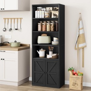 Farmhouse 71.4in Tall Bookcase with Doors 11.8in Depth Display Storage Shelves Industrial Bookcases Wooden 6 Shelf Bookshelves for Home Office - 1 of 4