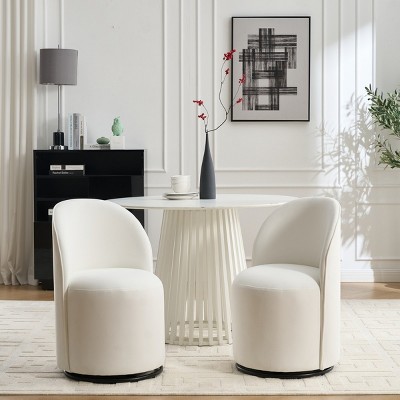 Set of 2 Modern Swivel Barrel Dining Chairs,Velvet Upholstered Accent Chairs,360° Round Armless Chair for Kitchen or Vanity-Coolbibila