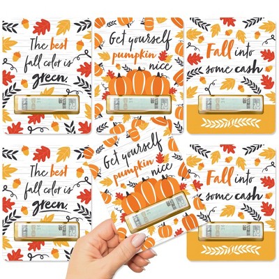 Big Dot of Happiness Fall Pumpkin - DIY Assorted Halloween or Thanksgiving Party Cash Holder Gift - Funny Money Cards - Set of 6