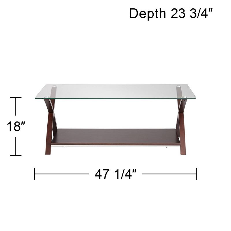 Elm Lane Ashton Modern Espresso Wood Rectangular Accent Side End Table 47 1/4" x 23 3/4" with Shelf Brown Clear Glass Tabletop for Living Room Bedroom, 4 of 8
