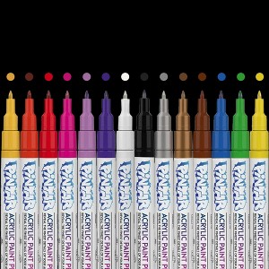 PINTAR Premium Acrylic Paint Pens - Fine Tip Pens For Rock Painting, Wood, Paper, Fabric & Porcelain, Craft Supplies, DIY Project (14 colors) - 1 of 4