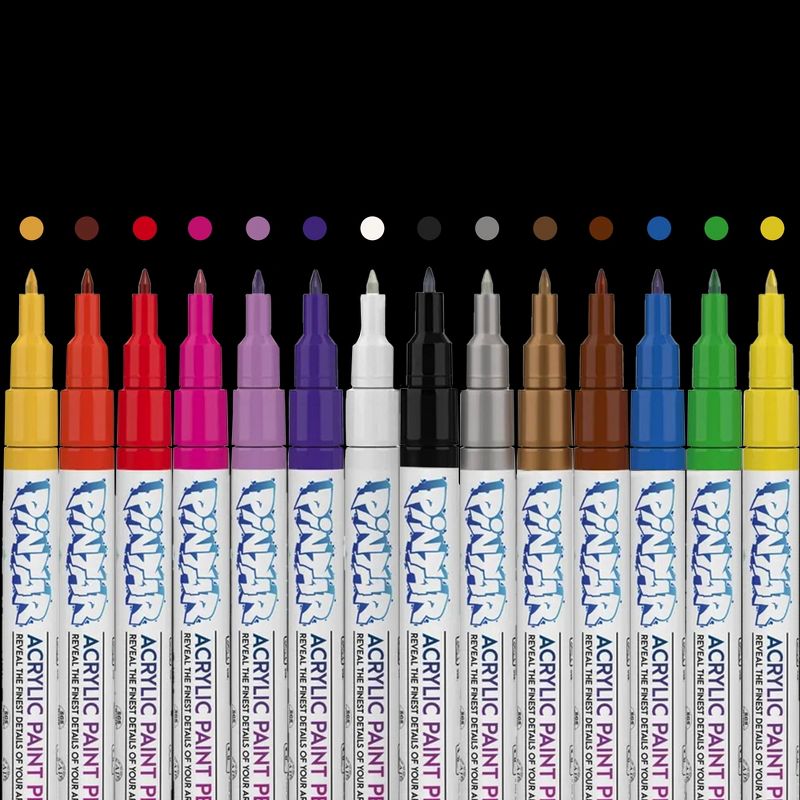 PINTAR Premium Acrylic Paint Pens - Fine Tip Pens For Rock Painting, Wood, Paper, Fabric & Porcelain, Craft Supplies, DIY Project (14 colors), 1 of 10