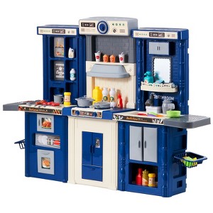 Kids Kitchen Playset, 3-in-1 Pretend Play Kitchen with Lights, Sounds & 74 Accessories, Toy Kitchen for Ages 3-8, Blue - 1 of 4