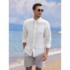 Men's Cotton Linen Sets 2 Piece Tracksuits Long Sleeve Casual Summer Beach Outfits Button Down Shirts and Shorts - 3 of 4