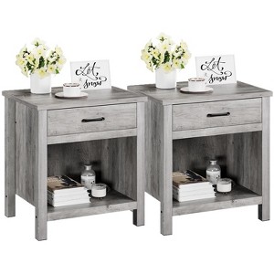 Farmhouse Nightstand Set of 2, Night Stand Bedside Table with Drawer and Storage Shelf, Rustic End Side Table for Bedroom, Living Room, Grey - 1 of 4