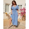 Garvee Women Plus Size V Neck Wrap Maxi Dress High Waist Ruffle Summer Casual Dress with Belt Short Sleeve - 3 of 4