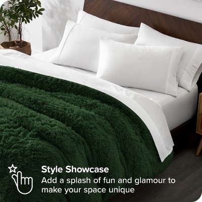 Forest Green Queen Shaggy Faux Fur Duvet Cover