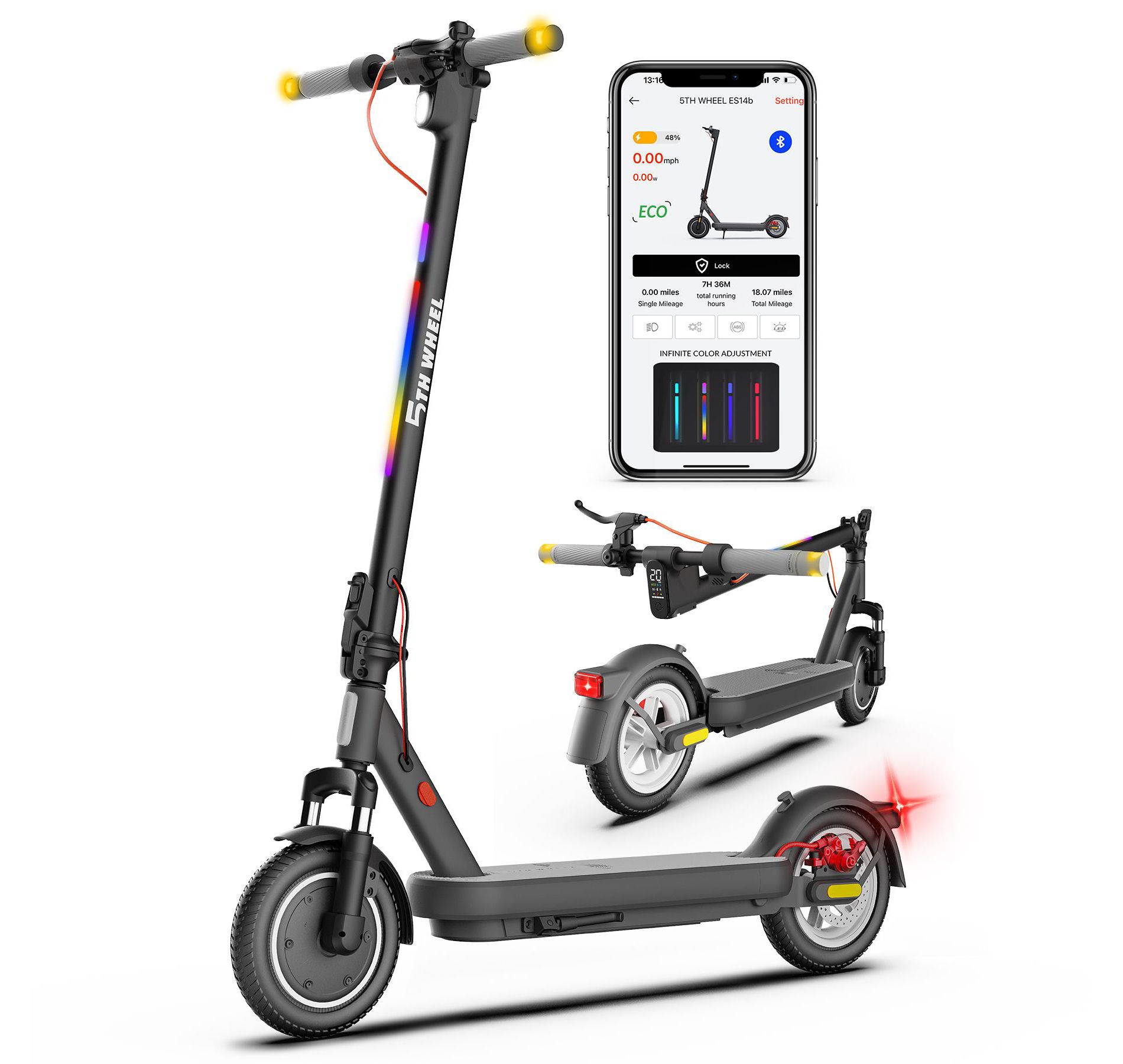 5TH WHEEL V40PRO Electric Scooter - 800W Peak, 20 mph, 25 Mile Range, 265 lbs Capacity, 10" Solid Tires, with Turn Signals