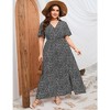 Women Plus Size Wrap Maxi Dress Short Flutter Sleeves Empire Waist Split A Line Boho Casual Dress - 2 of 4