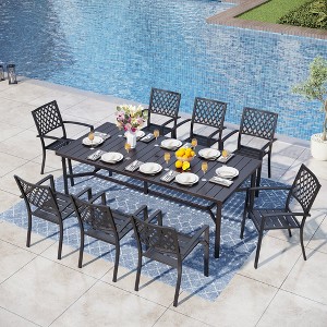 Captiva Designs 9pc Spacious Slat-top Rectangle Metal Table & Steel Stackable Chairs - 1 of 4