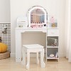 Kids Vanity with Lighted Mirror, 2 in 1 Little Girls Vanity Table & Stool, Kids Makeup with Bookshelf, Drawer & Open Shelves for Girls, White - 2 of 4
