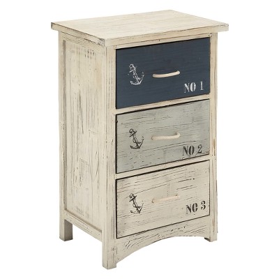 White and Blue Wood Nautical Night Table with Rope Handles