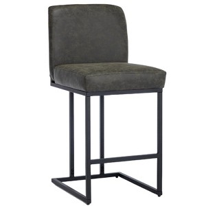 Bar Stools, 24" Seat High Counter Height Leather Barstools with Back and Metal Frame, Upholstered Bar Chair Stools for Kitchen Island - 1 of 4