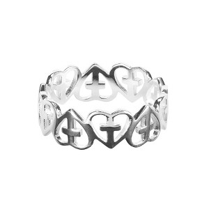 Dicksons 35-8345 Open Hearts with Crosses Banded Silver Plated Metal Women's Fashion Ring, Size 5 - 1 of 1