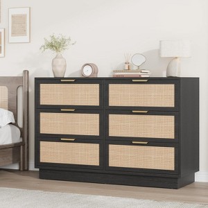 GAOMON 6 Drawer Rattan Dresser for Bedroom, Integrated Cabinet Body & Legs Design, Wooden Chest of Drawers,for Home - 1 of 4