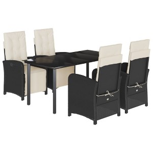 vidaXL Garden Dining Set Black PE Rattan 5 Piece Set - 1 of 4