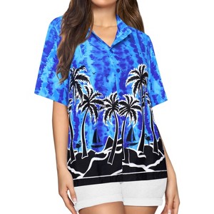 LA LEELA Button Down Shirt for Women Summer Beach Blouse Shirt Coverup Luau Blouse Short Sleeve Vacation Button Up Shirts Hawaiian T Shirt - 1 of 4