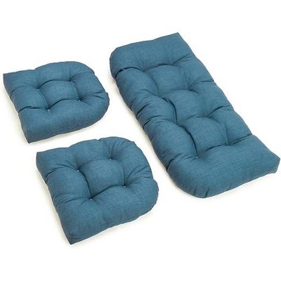 Blazing Needles 3 Piece Solid Settee Cushion Set Sea Blue