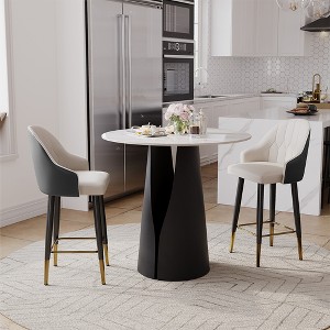 POVISON 24'' Modern Leather Counter Height Bar Stools Set of 2, Upholstered Counter Stools for Breakfast Table, Black - 1 of 4