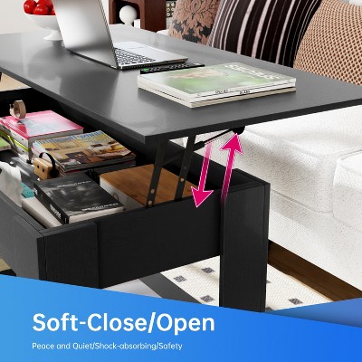 Black Rectangular Wood Lift-Top Coffee Table with Storage