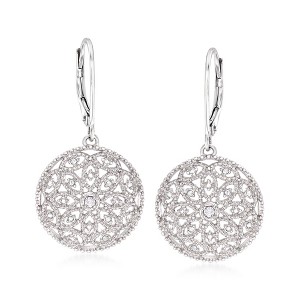 Ross-Simons 0.10 ct. t.w. Diamond Floral Openwork Circle Drop Earrings in Sterling Silver - 1 of 3