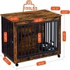 Dog Crate Furniture with Wheels,Wooden Dog Kennel Indoor with Removable Bowls,Dog House Side End Table for Small Medium Dogs - 4 of 4
