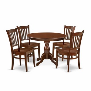 HomeStock 5-Piece Mahogany Finish Solid Wood Top Dining table with 4 Chairs with Slat Back - 1 of 4