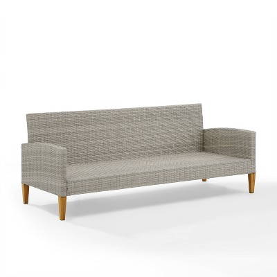 Gray Wicker and Steel Three-Seat Outdoor Sofa