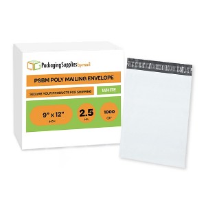 PSBM 1000 9" x 12" 2.5 Mil White Poly Mailers Self Seal for Shipping Small Items - 1 of 4