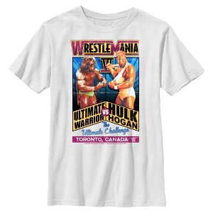 Boys WWE Hulk Hogan VS The Ultimate Warrior Poster T Shirt - 1 of 4