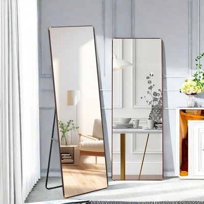 FURNIinspire Full Length Mirrors Floor Standing Wall Mirror, Bedroom Foyer, Clothing Store, Wall Mounted Mirror, Square Red, 23.2"*0.57"*65"
