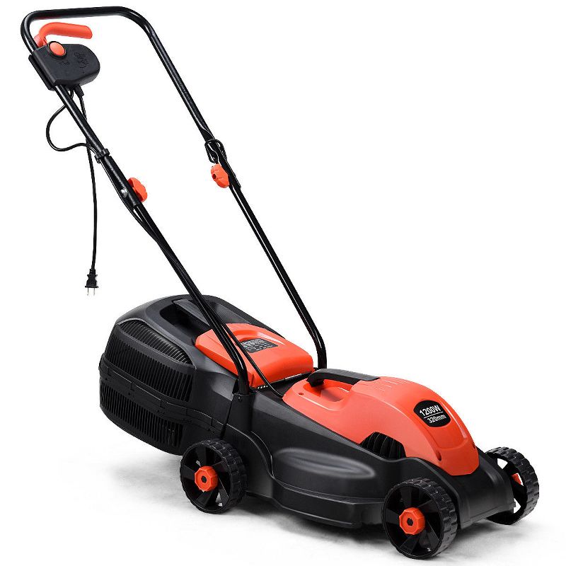 Costway 12 Amp 14-Inch Electric Push Lawn Corded Mower With Grass Bag Red, 1 of 11