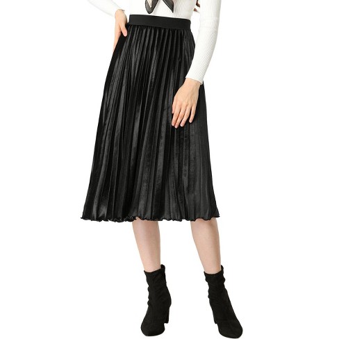 Allegra K Women's High Elastic Waist Velvet Pleated Swing Midi Skirt ...
