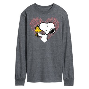 Men's - Peanuts - Snoopy Woodstock Xo Heart Long Sleeve Graphic T-Shirt - 1 of 4