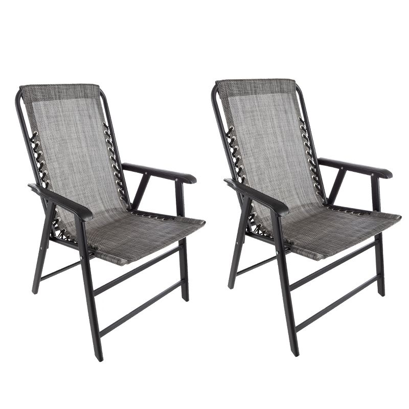 Pure Garden Folding Lounge Chairs – Portable Camping or Lawn Chairs, Gray, Set of 2, 1 of 9
