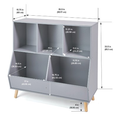 Gray Wooden 5-Bin Kids Toy Storage Organizer with Feet