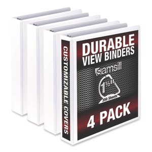 Samsill Durable D-Ring View Binders, 3 Rings, 1.5" Capacity, 11.5" x 8.5", White, 4/Pack - 1 of 1